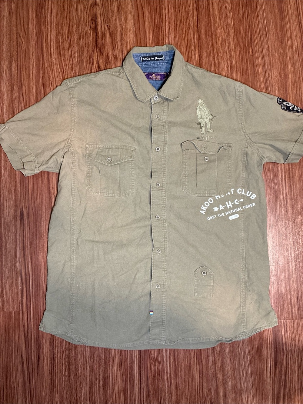 Akoo Olive Button Up Shirt Size Large